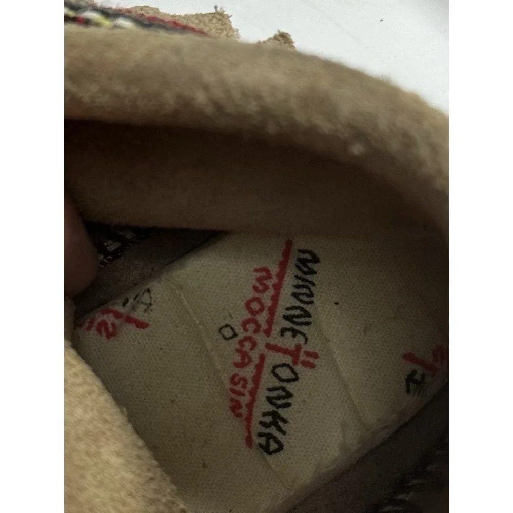 Minnetonka Moccasins Infant Size 4 Suede Baby Shoes‎ Tan Vintage 90's